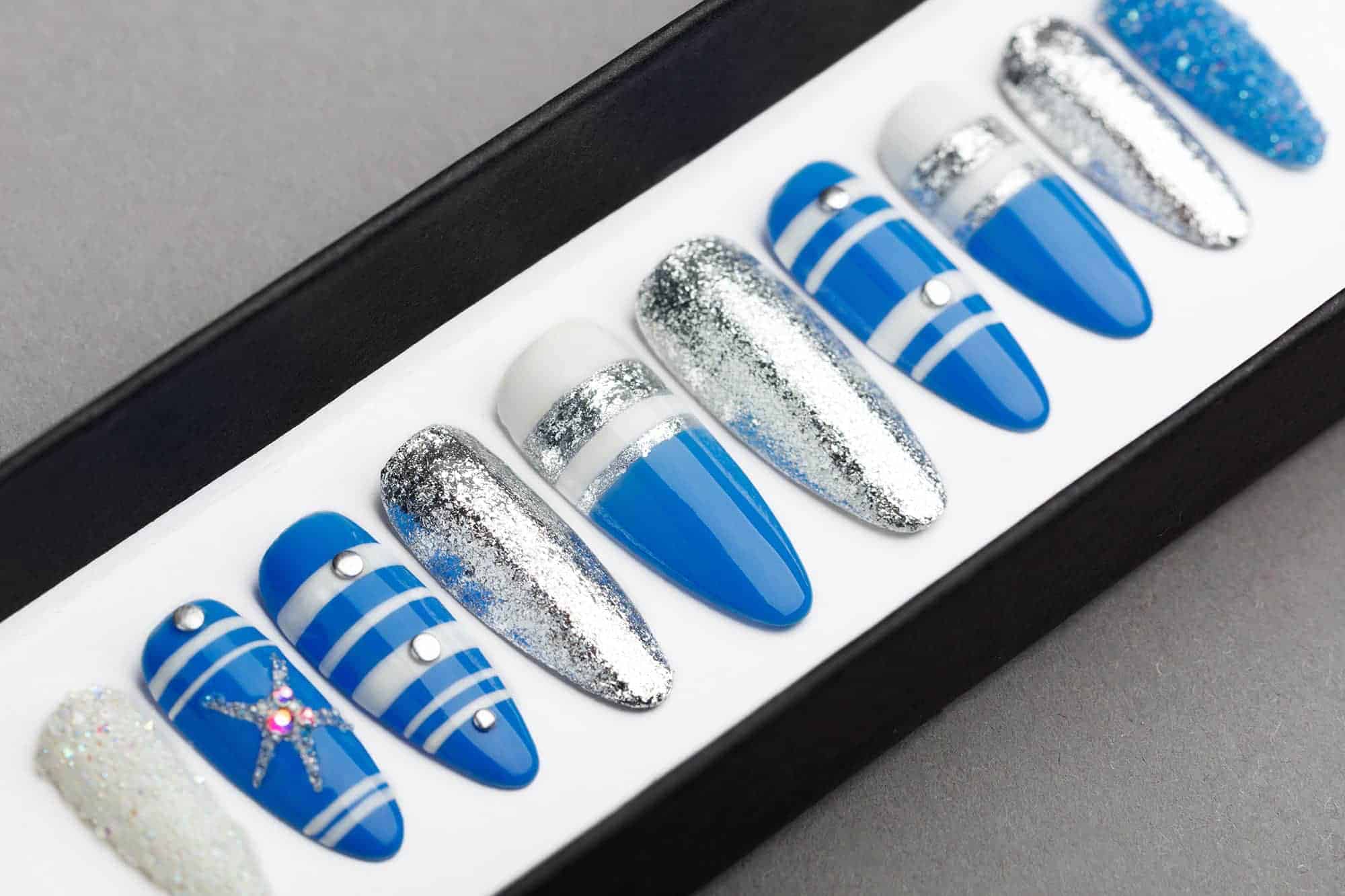 Blue Ocean Press on Nails with Glitters