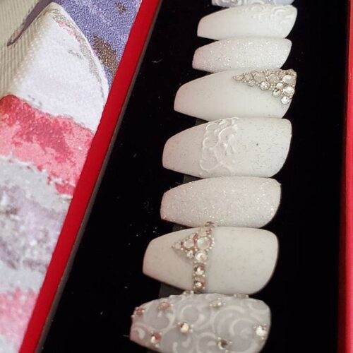 All White Wedding Press on Nails with Rhinestones photo review