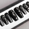 Black Abstract Press On Nails with Swarovski crystals | Hand painted Nail Art | Fake Nails | False Nails | Rhinestones