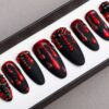 Black And Red Press on Nails with Swarovski Crystals | Gothic nails | Hand painted Nail Art | Fake Nails | False Nails