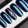 Blue and Purple Mirror Press on Nails | Nude Nails | Handpainted Nail Art | Fake Nails | False Nails | Unicorn Nails | Chrome nails