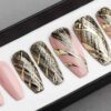 Gold and Nude Abstraction Press on Nails | Hand painted Nail Art | Fake Nails | False Nails | Glue On Nails | Tracery Nails | Acrylic Nails