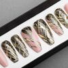Gold and Nude Abstraction Press on Nails | Hand painted Nail Art | Fake Nails | False Nails | Glue On Nails | Tracery Nails | Acrylic Nails