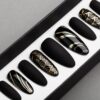 Black & Gold Abstraction Press on Nails | Black Pattern | Hand painted Nail Art | Fake Nails | False Nails