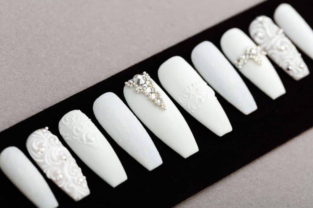 All White Press on Nails with Rhinestones | Lilium Nails