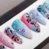 Summer Abstraction Press On Nails with Swarovski Crystals | Hand painted Nail Art | Fake Nails | False Nails | Artificial nails