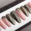 Golden Waves and Nude Press on Nails | Hand painted nail art | Fake Nails | False Nails | Bling Nails | Best Press on nails 2018