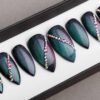 Green / Blue Chameleon Press on Nails | Fake Nails | False Nails | Abstract Nail Art | Bling Nails