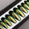 Green & Gold Mirror Press on Nails | Nude Nails | Handpainted Nail Art | Fake Nails | False Nails | Unicorn Nails | Chrome nails | Manicure