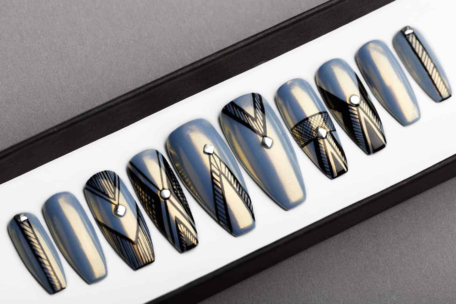 Grey Chrome Abstract Press On Nails | Chrome Prism Effect | Hand painted Nail Art | Fake Nails | False Nails