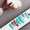 Neon Mosaic Press On Nails | Turquoise nails | Hand painted Nail Art | Fake Nails | False Nails