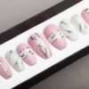 Pink and White Marble Press on Nails with Swarovski Crystals | Nail Art | Fake Nails | False Nails | Glue On Nails | Acrylic Nails