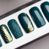 Jade Green Press on Nails with 3D texture | Shattered Glass | Handpainted Nail Art | Fake Nails | False Nails