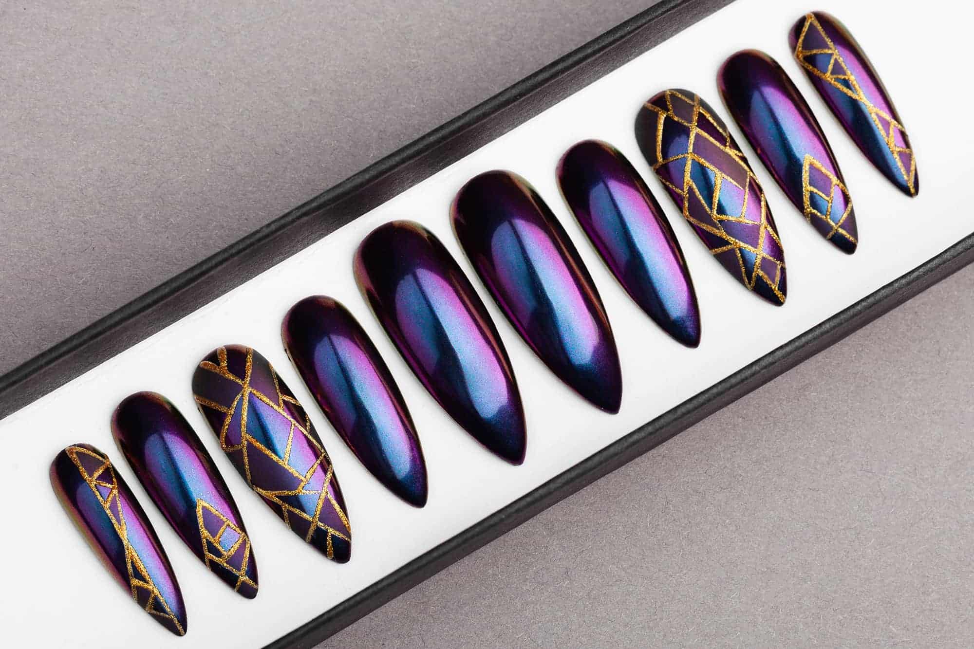 Mirror Chrome Press on Nails with Geometric Ornament