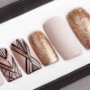 Mocha & Sand Gold Geometry Press on Nails | Hand painted Nail Art | Fake Nails | False Nails | Artificial Nails | Glitters | Glue on Nails
