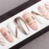 Stripes & Bubbles with Rose Gold Swarovski Crystals Press on Nails | Hand painted Nail Art | Fake Nails | False Nails