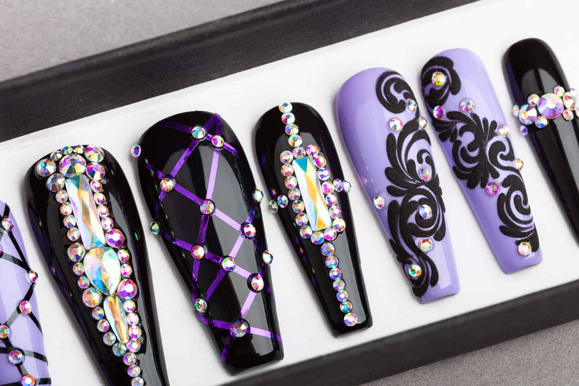 The Purple Royal Press on Nails with Swarovski Crystals | Halloween nails | Hand painted Nail Art | Fake Nails | False Nails | Glue on nails