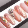 Pearl Beige Press on Nails | Fake Nails | False Nails | Glue On Nails | Swarovski Crystals | Handpainted Nail Art