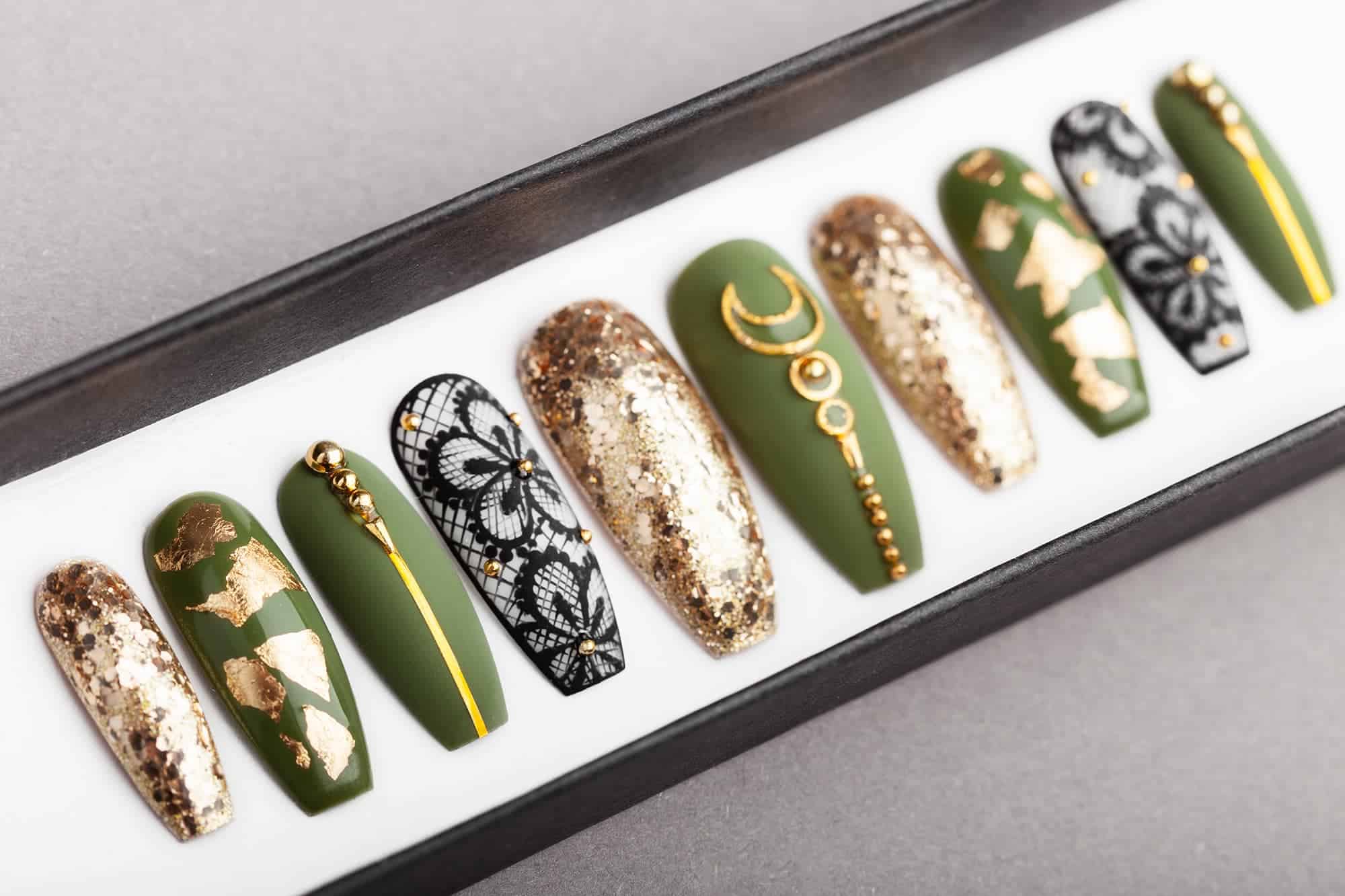 Olive Gold Press on Nails
