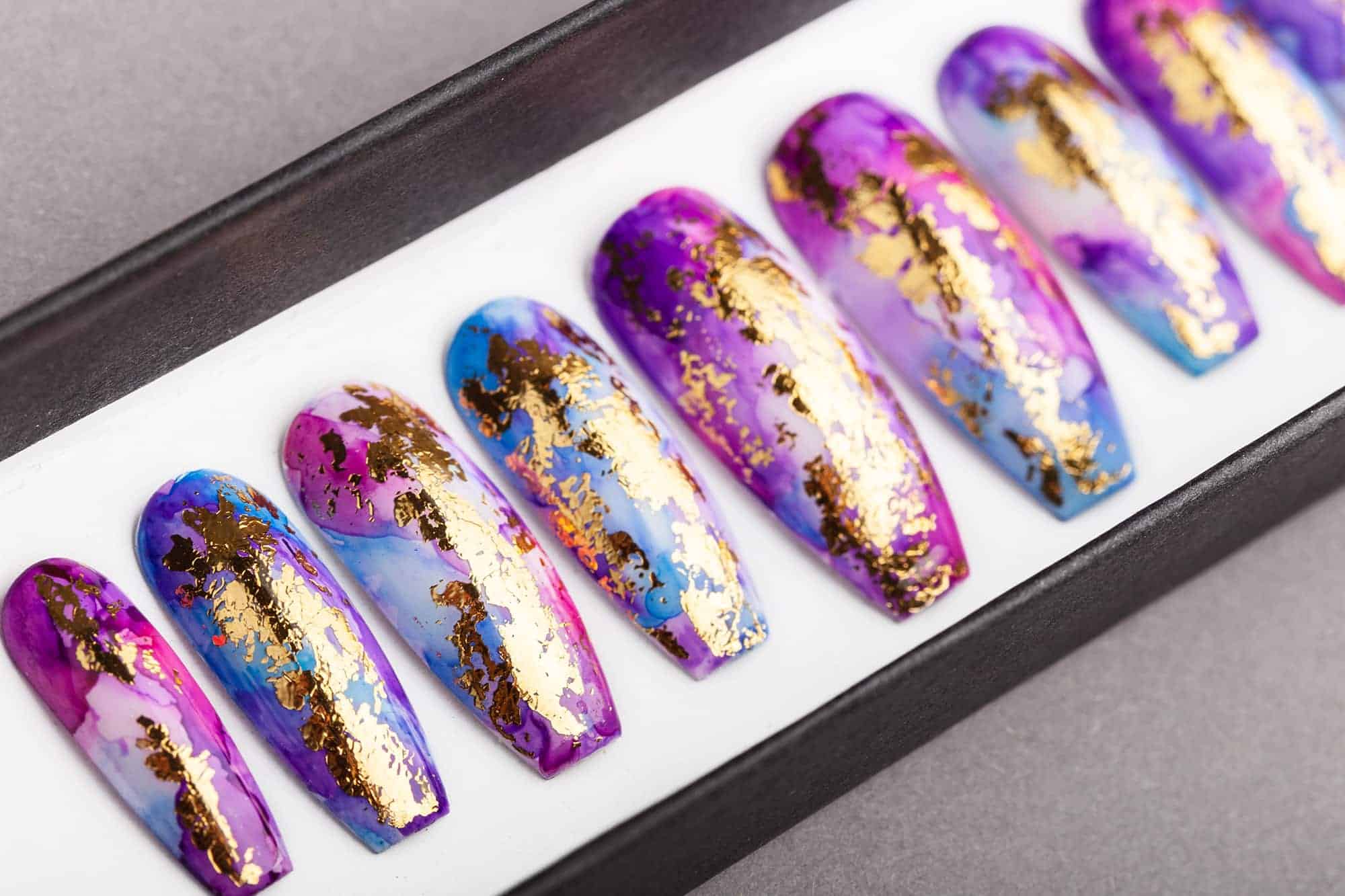 Golden Unicorn Press on Nails | Summer Nails | False Nails | Glue On Nails | Hand-painted Nail Art | Fake Nails