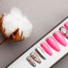 Pink Abstraction Press on Nails | Hand painted Nail Art | Fake Nails | False Nails | Artificial Nails | Glitters
