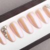 Pink Mirror Press on Nails with Pearls | Nude Nails | Hand painted Nail Art | Fake Nails | False Nails | Wedding nails | Manicure