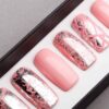 Pink Press on Nails with Silver Foil | Handpainted Nail Art | Fake Nails | False Nails