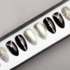 Princess Press on Nails with Swarovski Crystals | White Gold | Hand painted Nail Art | Fake Nails | False Nails