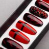 Red & Black Press on Nails with Swarovski Crystals | Hand painted Nail Art | Fake Nails | False Nails | Goth Nails