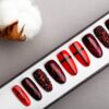 Red & Black Press on Nails with Swarovski Crystals | Hand painted Nail Art | Fake Nails | False Nails | Goth Nails