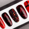 Red Black Press on Nails with Swarovski Crystals3