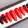 Red and Black Press on Nails with Swarovski | Hand painted Nail Art | Fake Nails | False Nails | Glue On Nails | Acrylic Nails | Gel Nails