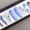 Sky Blue Press on Nails with Swarovski crystals | Hand-painted Nail Art | Fake Nails | False Nails | Glue On Nails