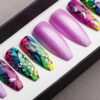 Tropical Purple Press on Nails with Glitters | Handpainted Nail Art | Fake Nails | False Nails | Abstract Nail Art | Bling Nails