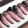 Luxury Beige Press on Nails with Black Rhinestones