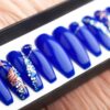 Deep blue color set of press on nails with Swarovski crystals and acrylic sculpted sea shell and sea star