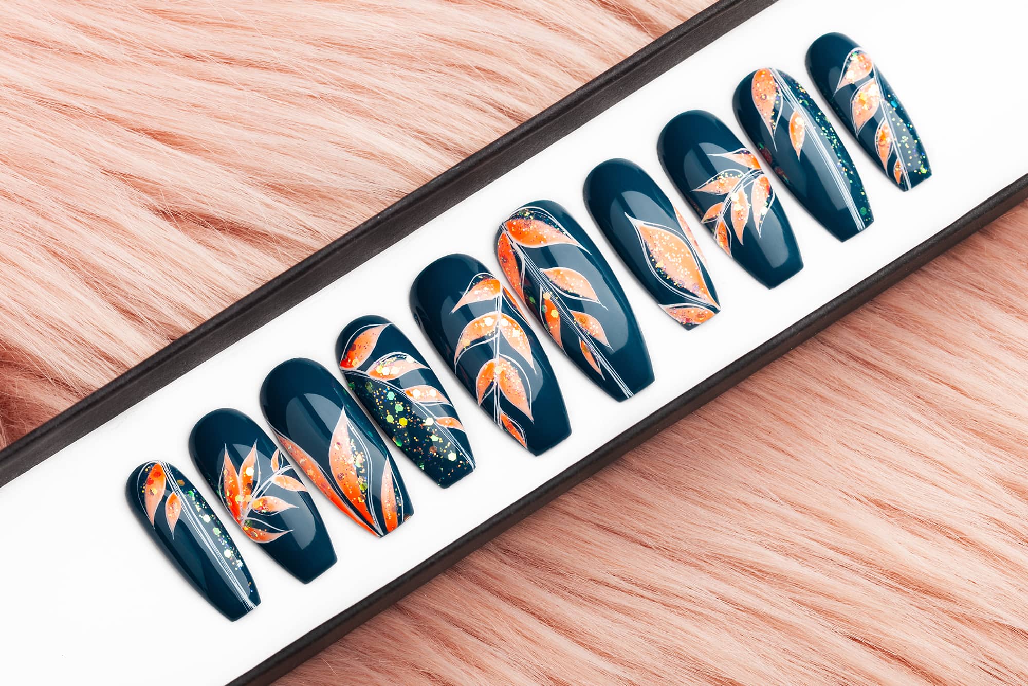 Jungle press on nails with orange leaves