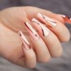 Nude Pink Press on Nails With Stripes4