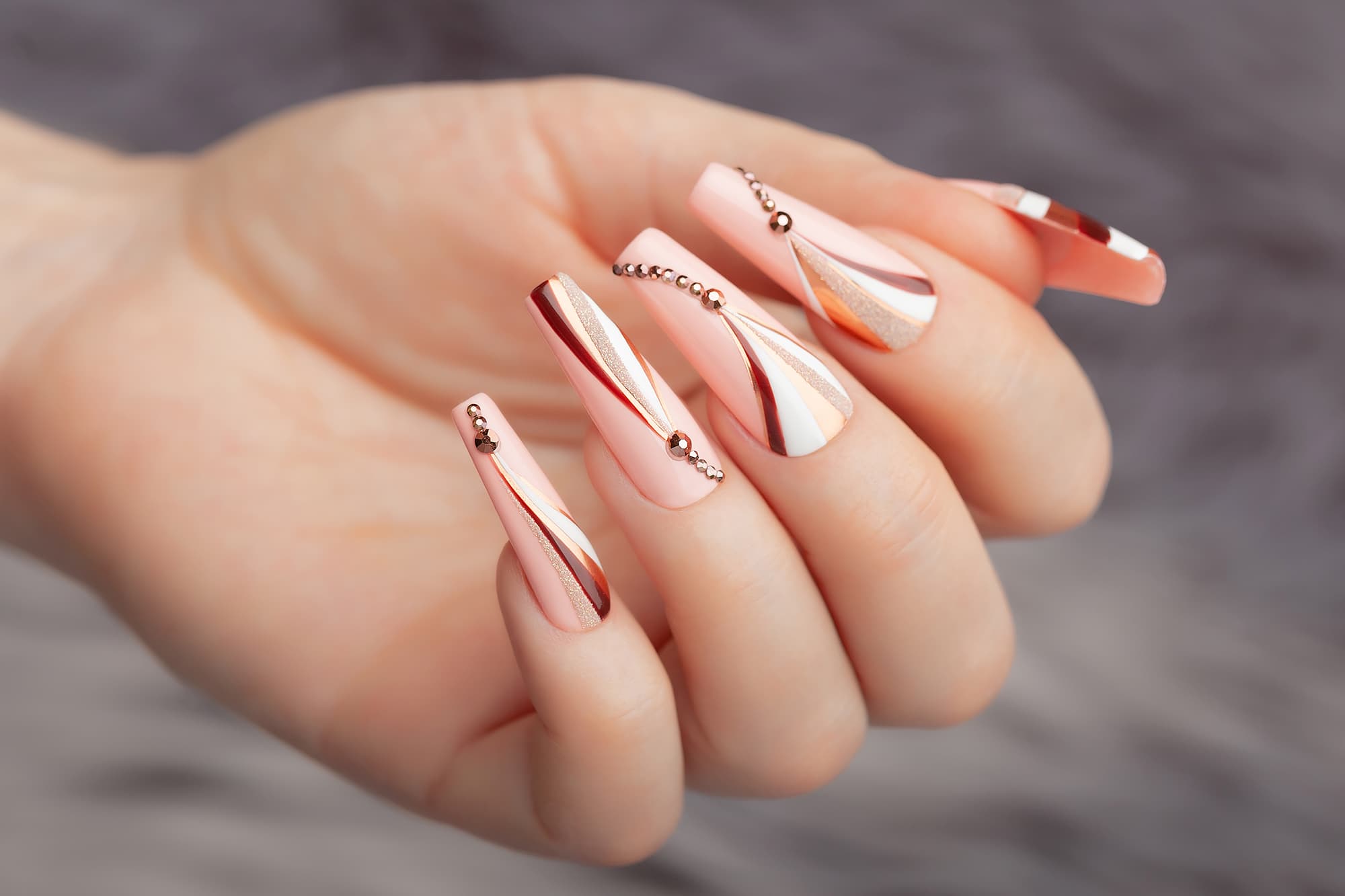 Nude Pink Press on Nails With Stripes4